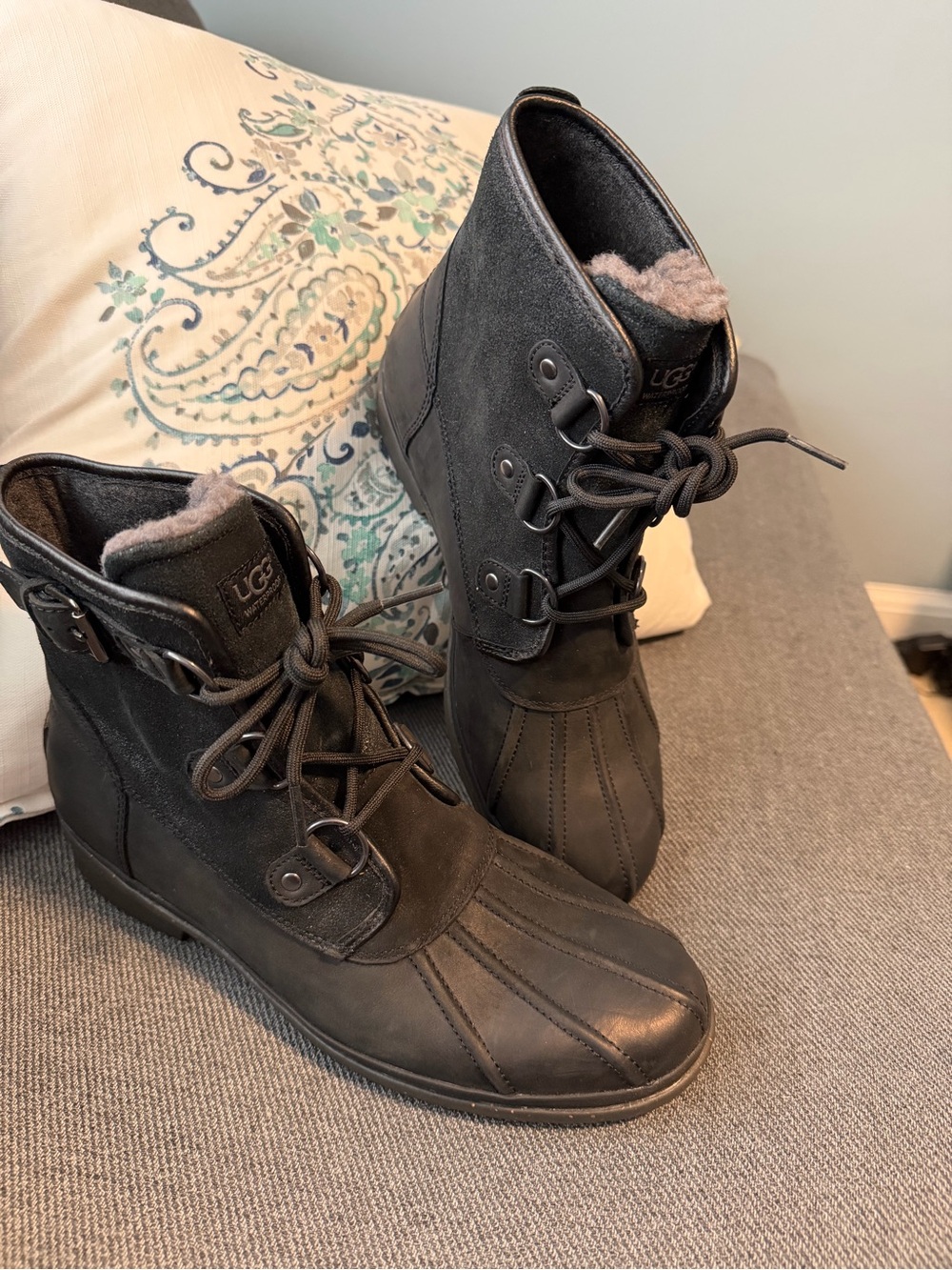 UGG Black Lace-Up Shearling-Trim Duck Boots